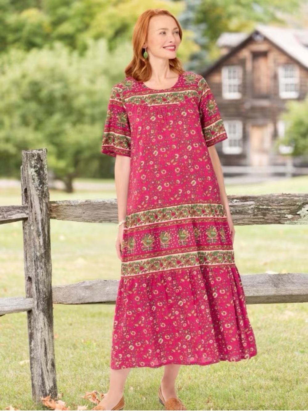 The Vermont Country Store Pink Ankle-Length Cotton Muumuu Size Medium